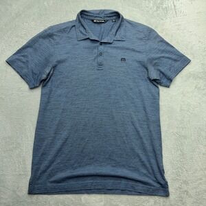 Travis Mathew Polo Shirt Mens Medium Blue Heathered Space Dye Logo Golf Top